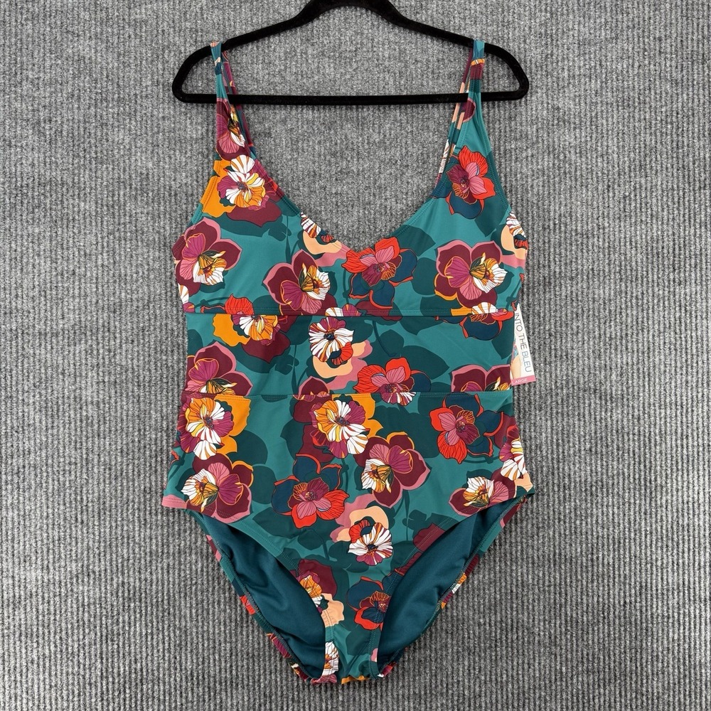 Into the Bleu One Piece Swimsuit XXL NWT Teal Floral Flattering Plus Size 2X